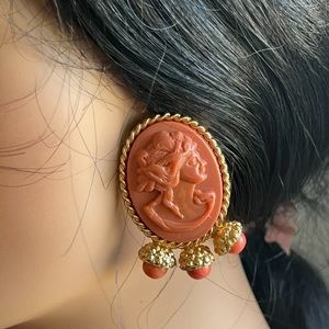 Vintage Designer Poured Resin Carved Pierced Stud Earrings